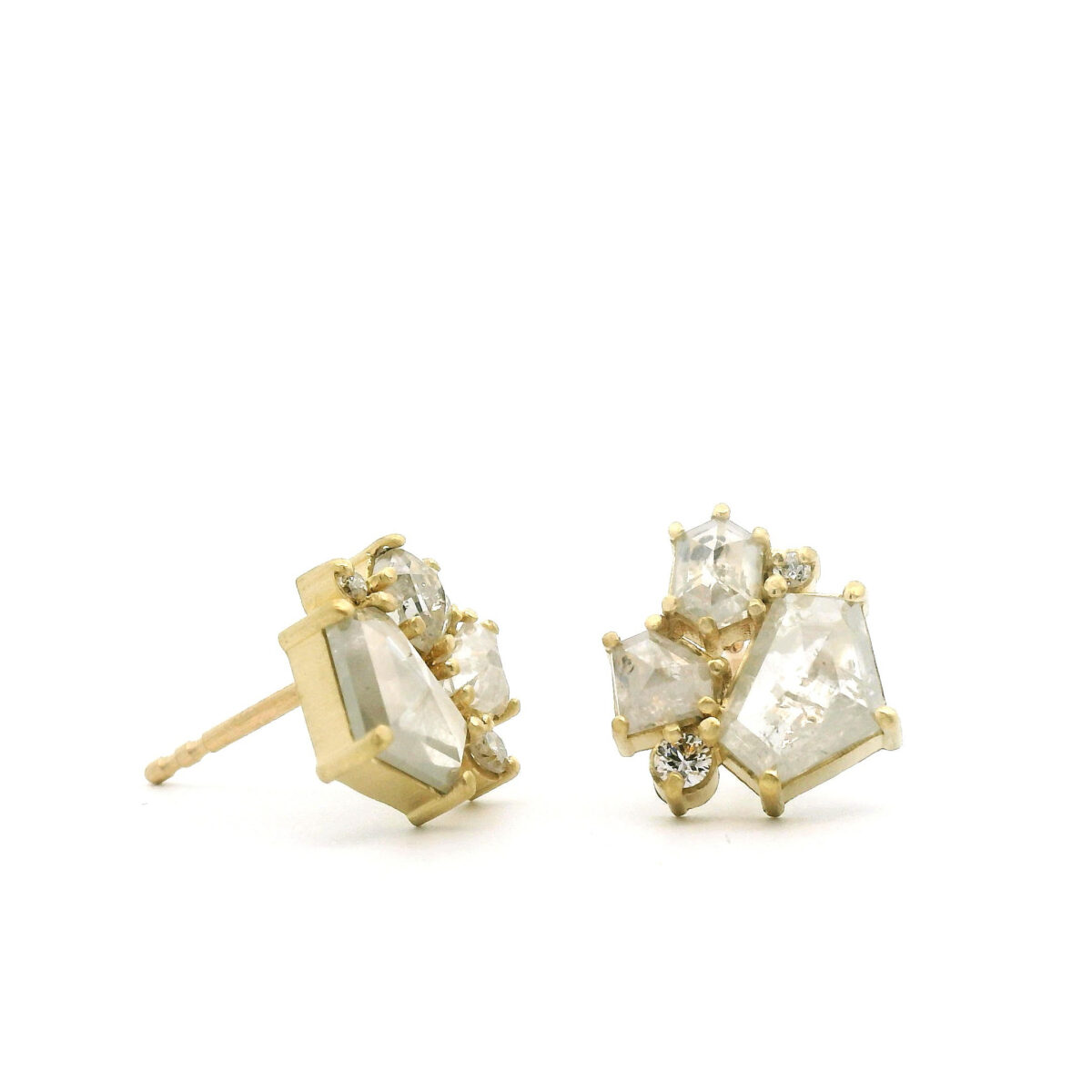 18 karat Yellow Gold and Geometric Diamond Cluster Studs
