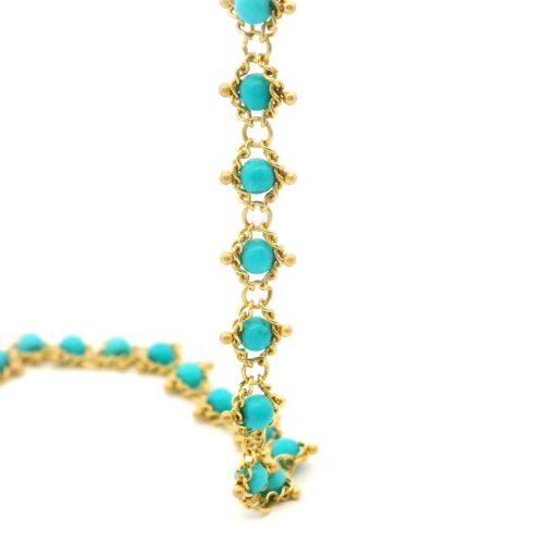 Yellow Gold and Turquoise Textile Necklace