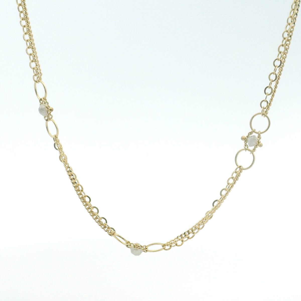 Yellow Gold and Silver Diamond Station Necklace