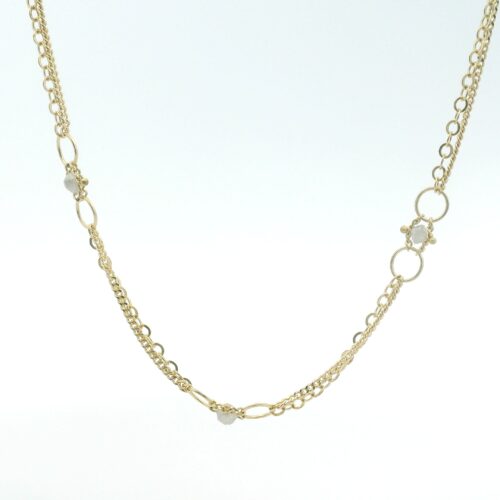 Yellow Gold and Silver Diamond Station Necklace
