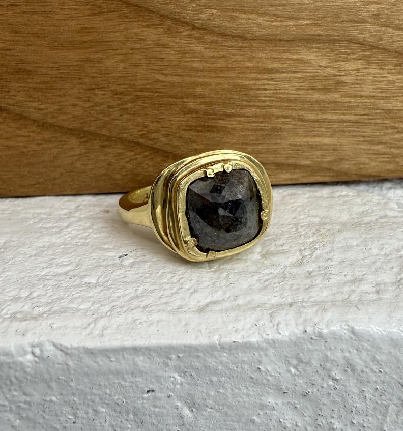 Gold Tiered Bezel Brown Diamond Ring