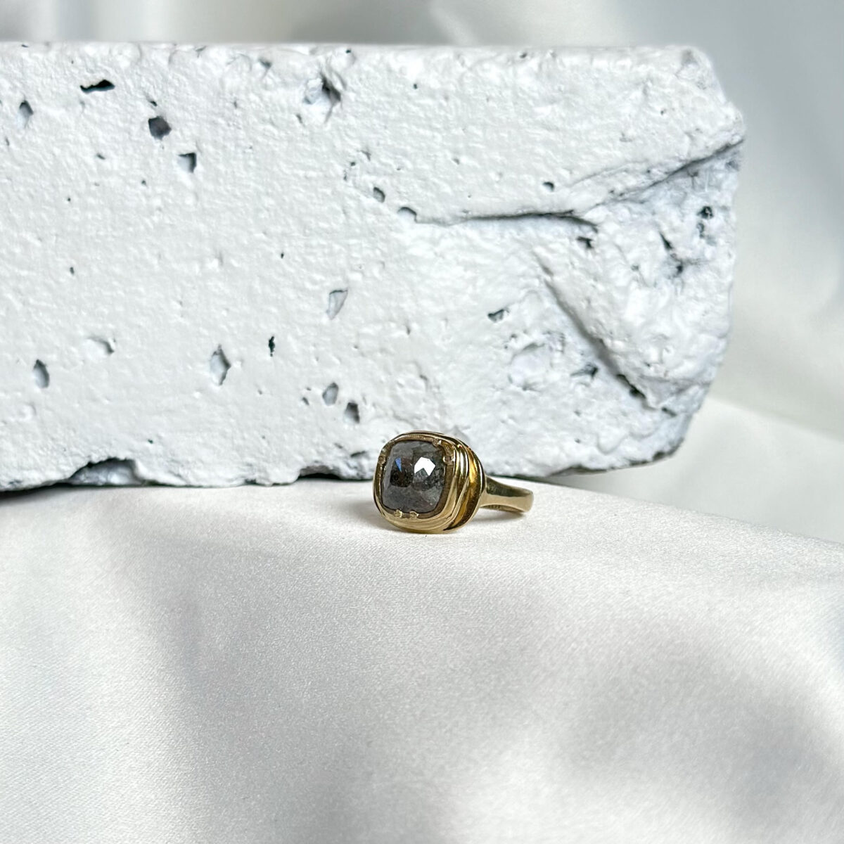Gold Tiered Bezel Brown Diamond Ring