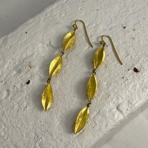 Yellow Gold Triple Drop Cylinder Earrings