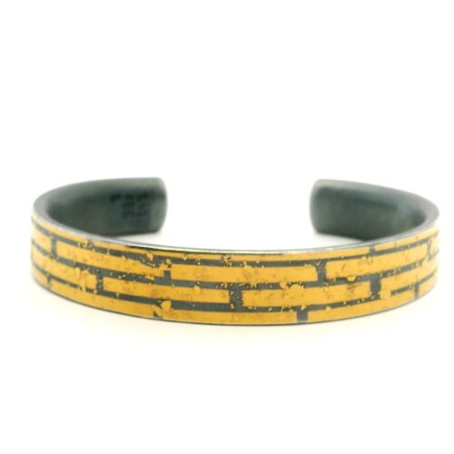 Yellow Gold Oxidized Sterling Unisex Cuff