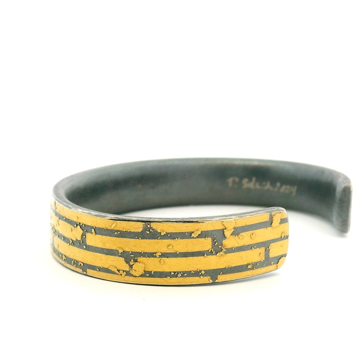 Yellow Gold Oxidized Sterling Unisex Cuff