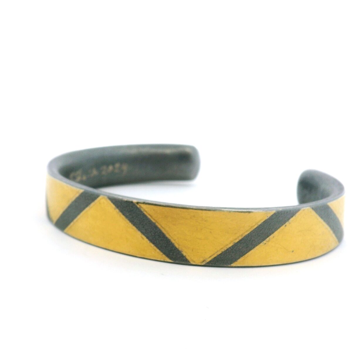 Yellow Gold and Oxidized Silver Triangular Pattern Cuff