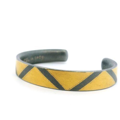 Yellow Gold and Oxidized Silver Triangular Pattern Cuff