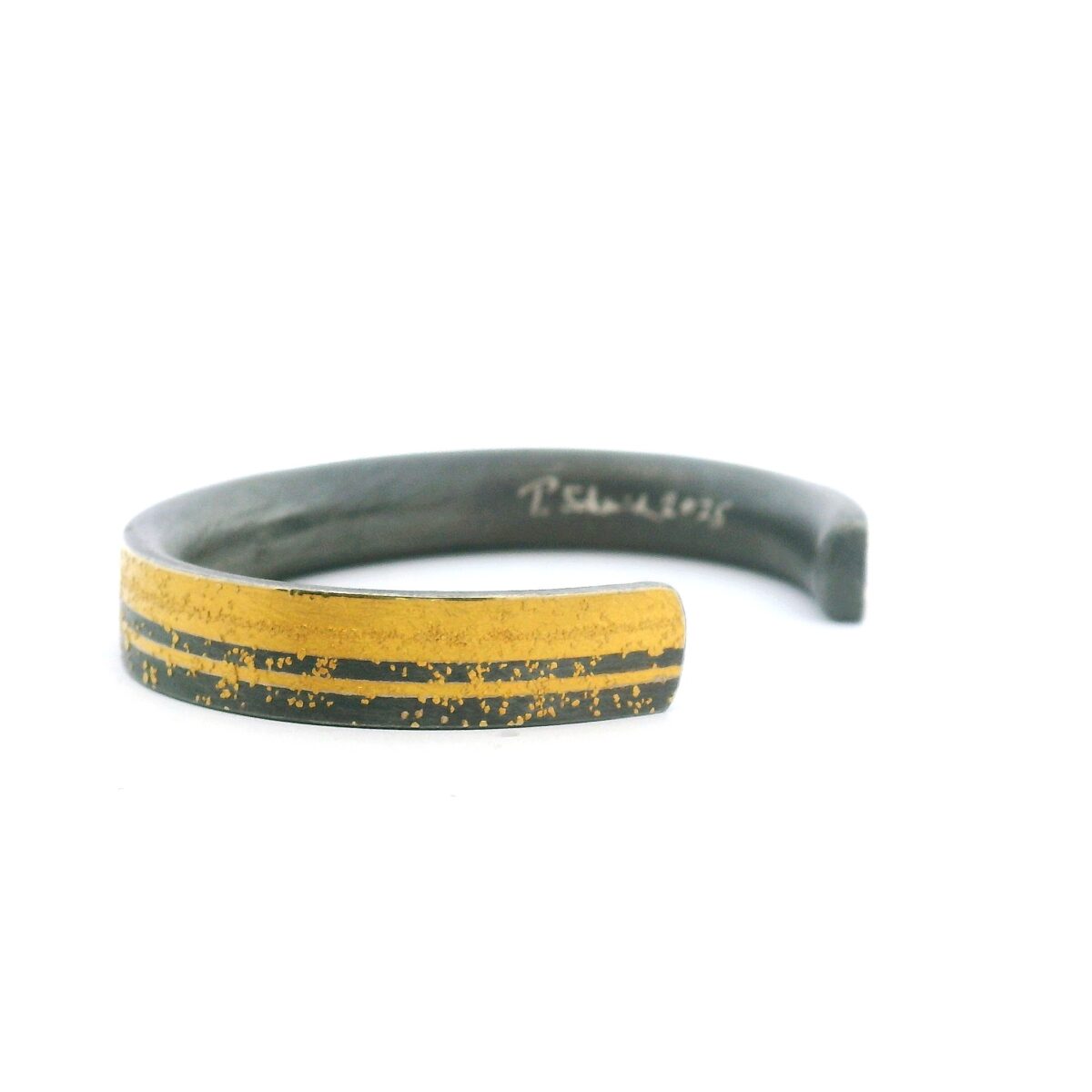 Yellow Gold, Oxidized Silver and Diamond Cuff