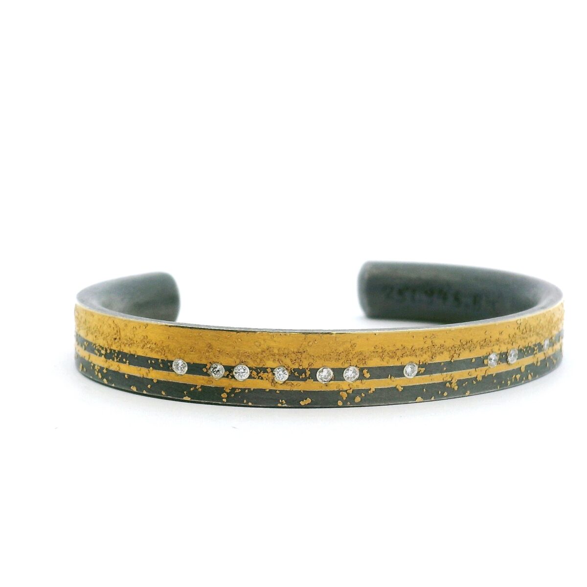 Yellow Gold, Oxidized Silver and Diamond Cuff