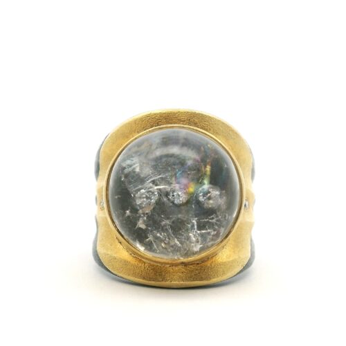 Yellow Gold Oxidized Silver Jelly Quartz Ring
