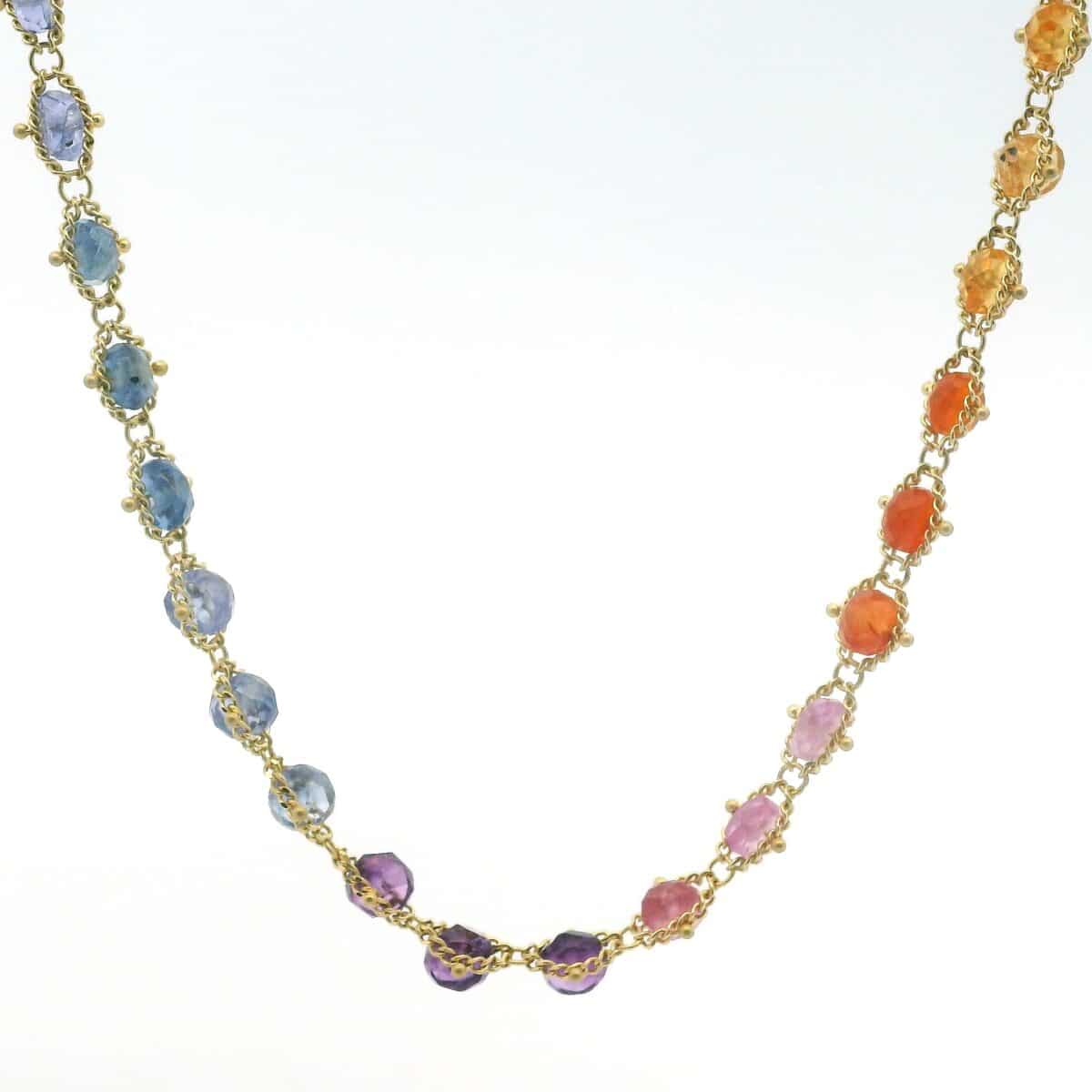 18 Karat Yellow Gold Multi Gemstone Necklace