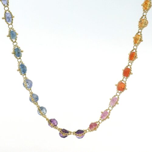 18 Karat Yellow Gold Multi Gemstone Necklace
