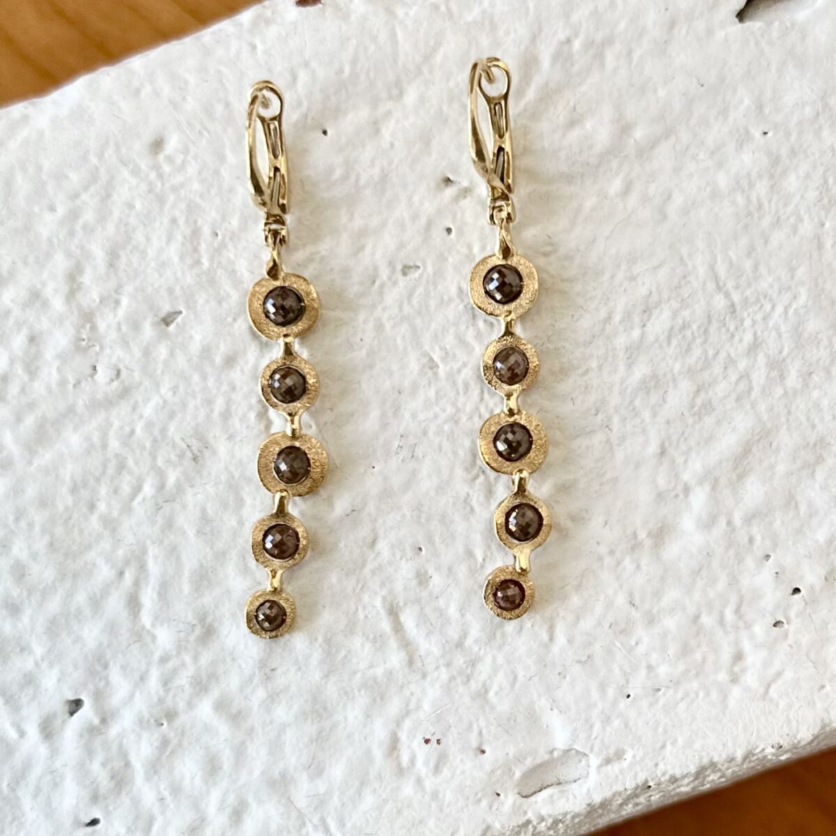 Yellow Gold and Brown Diamond Bead Drop Earring