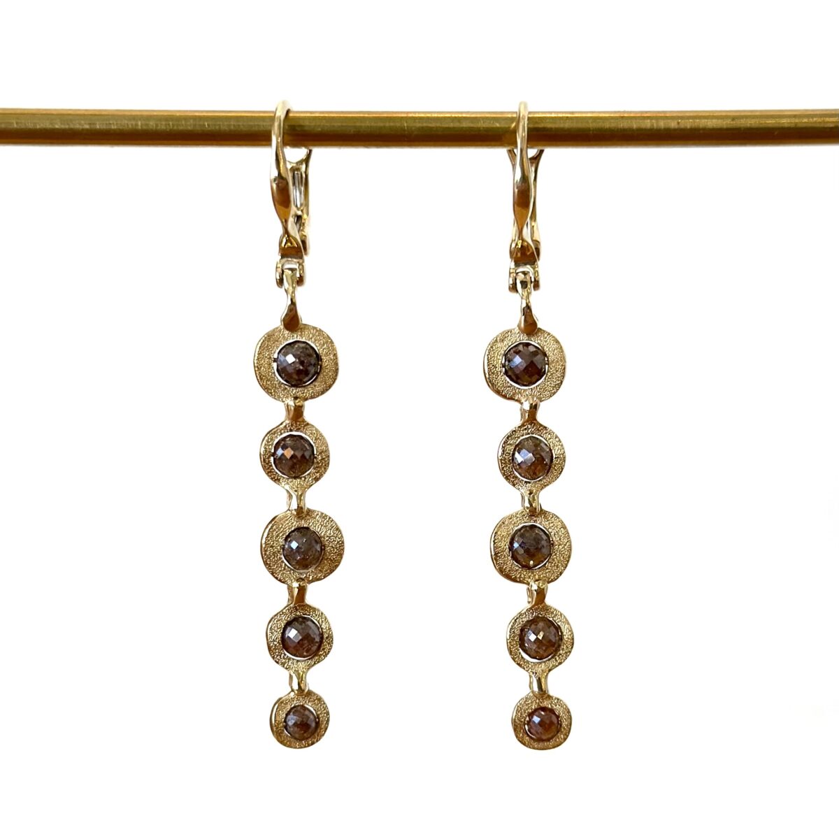 Yellow Gold and Brown Diamond Bead Drop Earring
