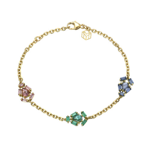 Yellow Gold Sapphire and Emerald Cluster Bracelet