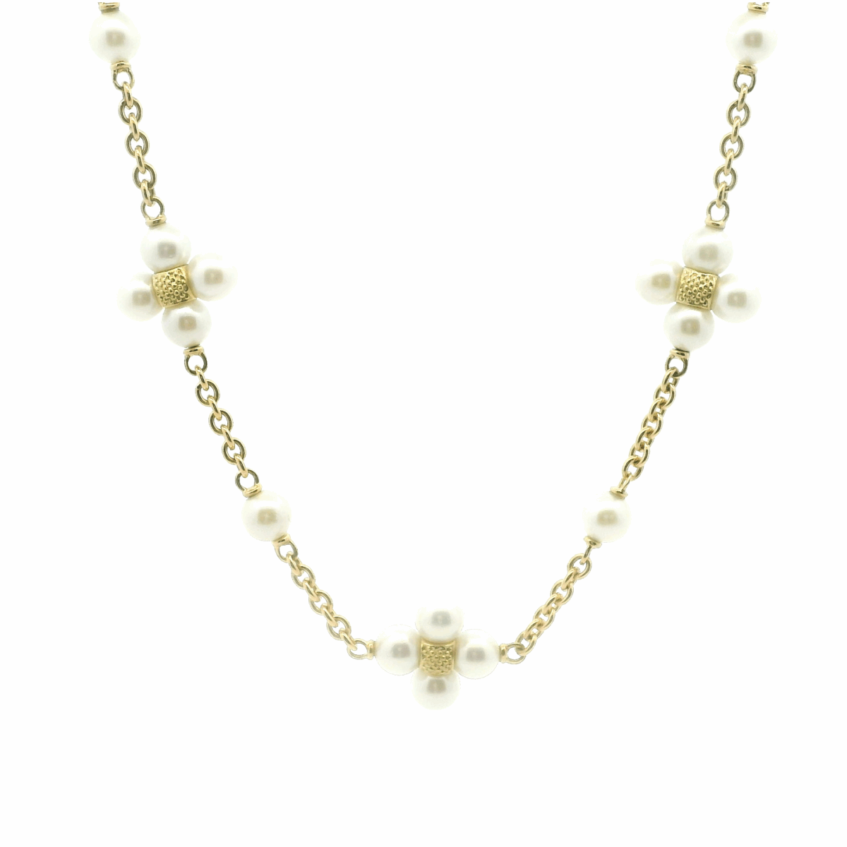 18" Yellow Gold and Pearl Cluster Necklace