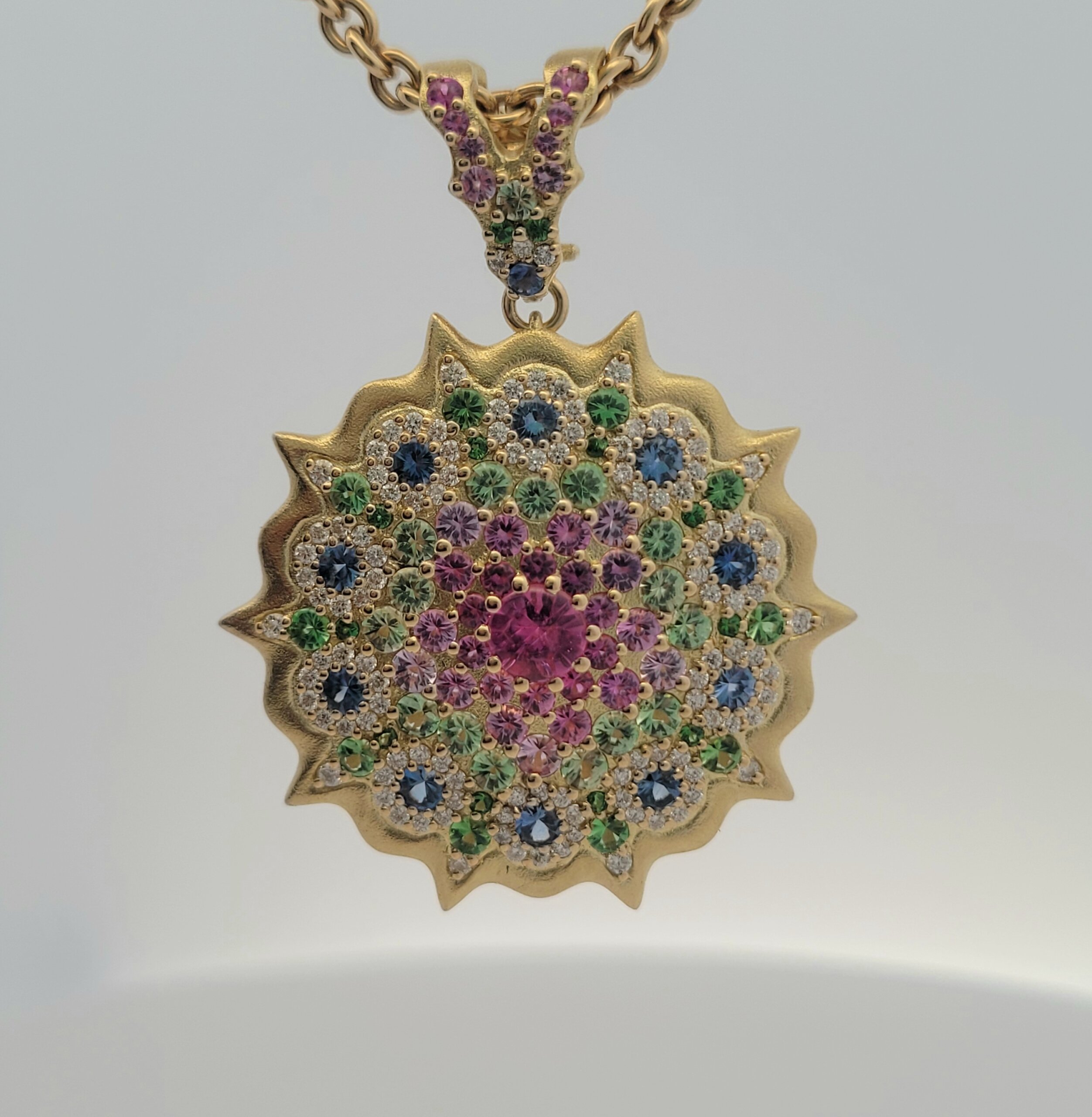 Yellow gold, Diamond, Tsavorite Mandala Pendant