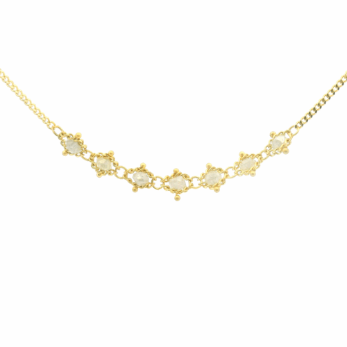 Silver Diamond Textile Station Necklace