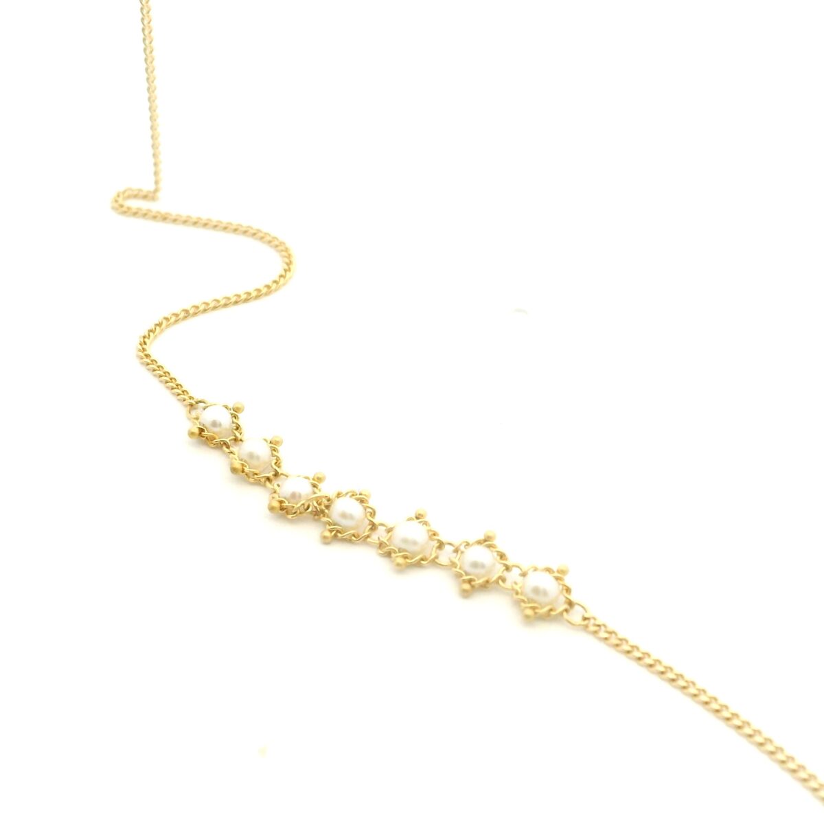 Yellow Gold and Pearl Textile Necklace.