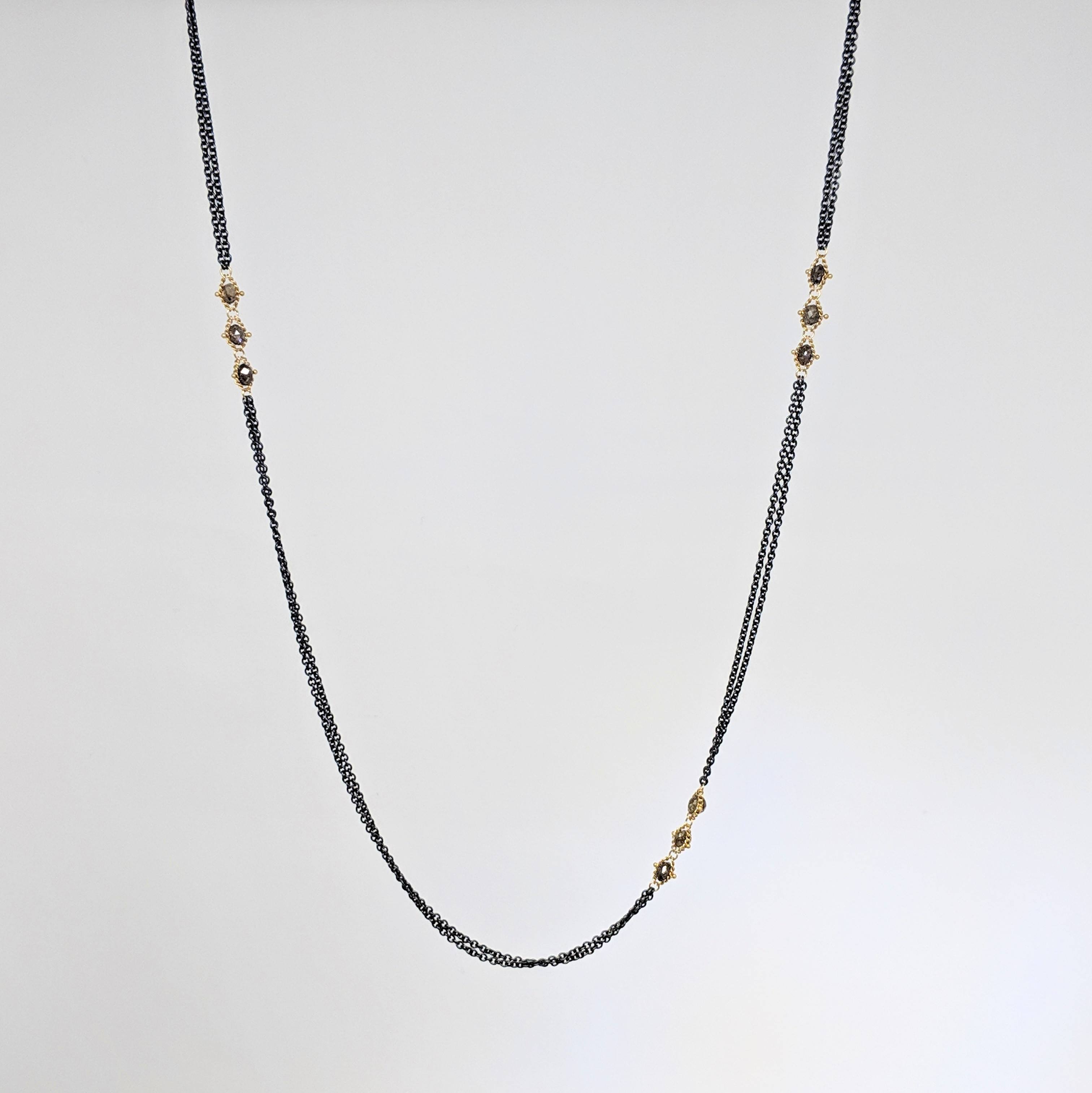 Triple Champagne Diamond Station Necklace