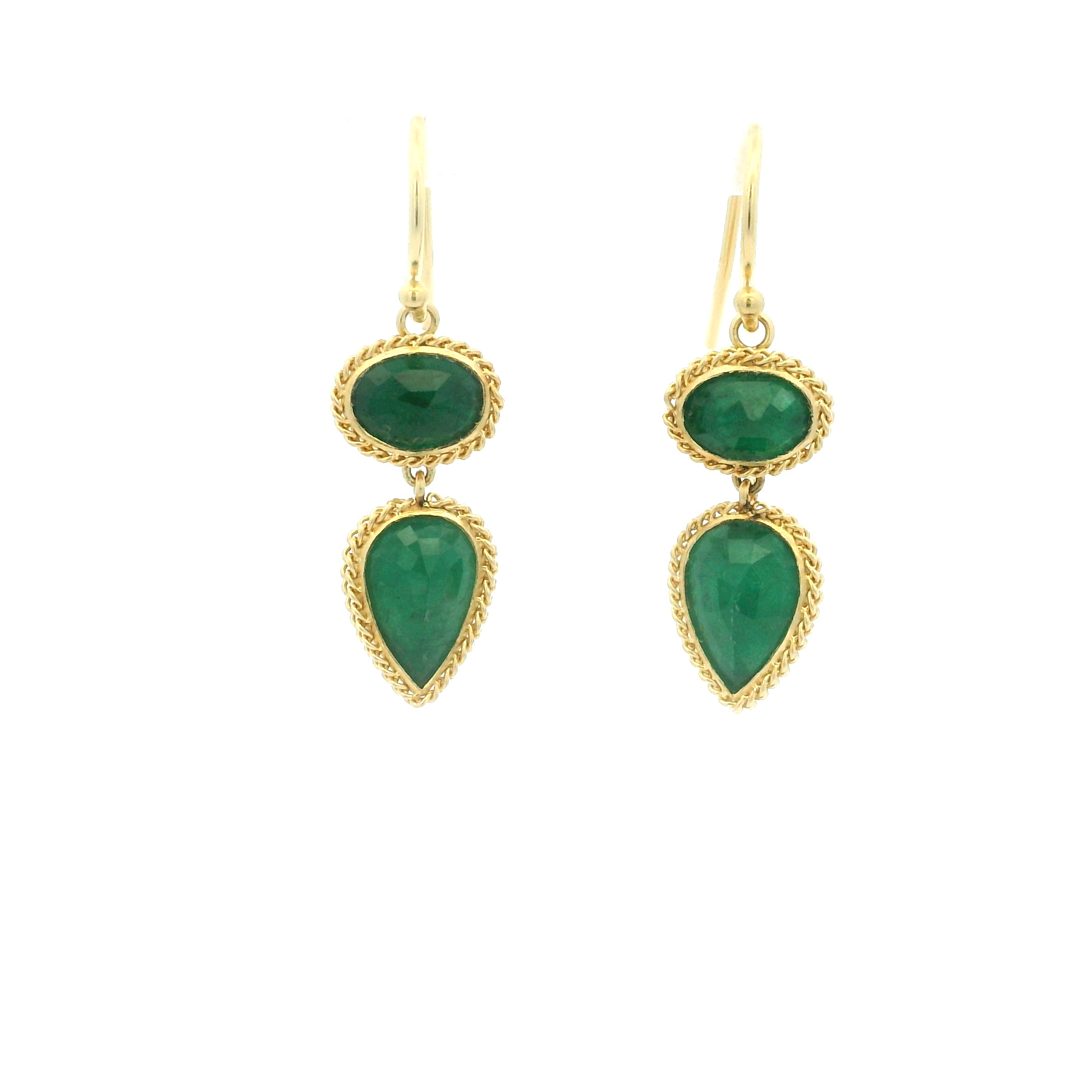 18 Karat Yellow Gold Emerald Drop Earrings