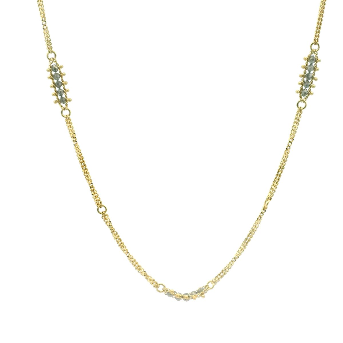 Yellow Gold and Grey Diamond Textile Station Necklace