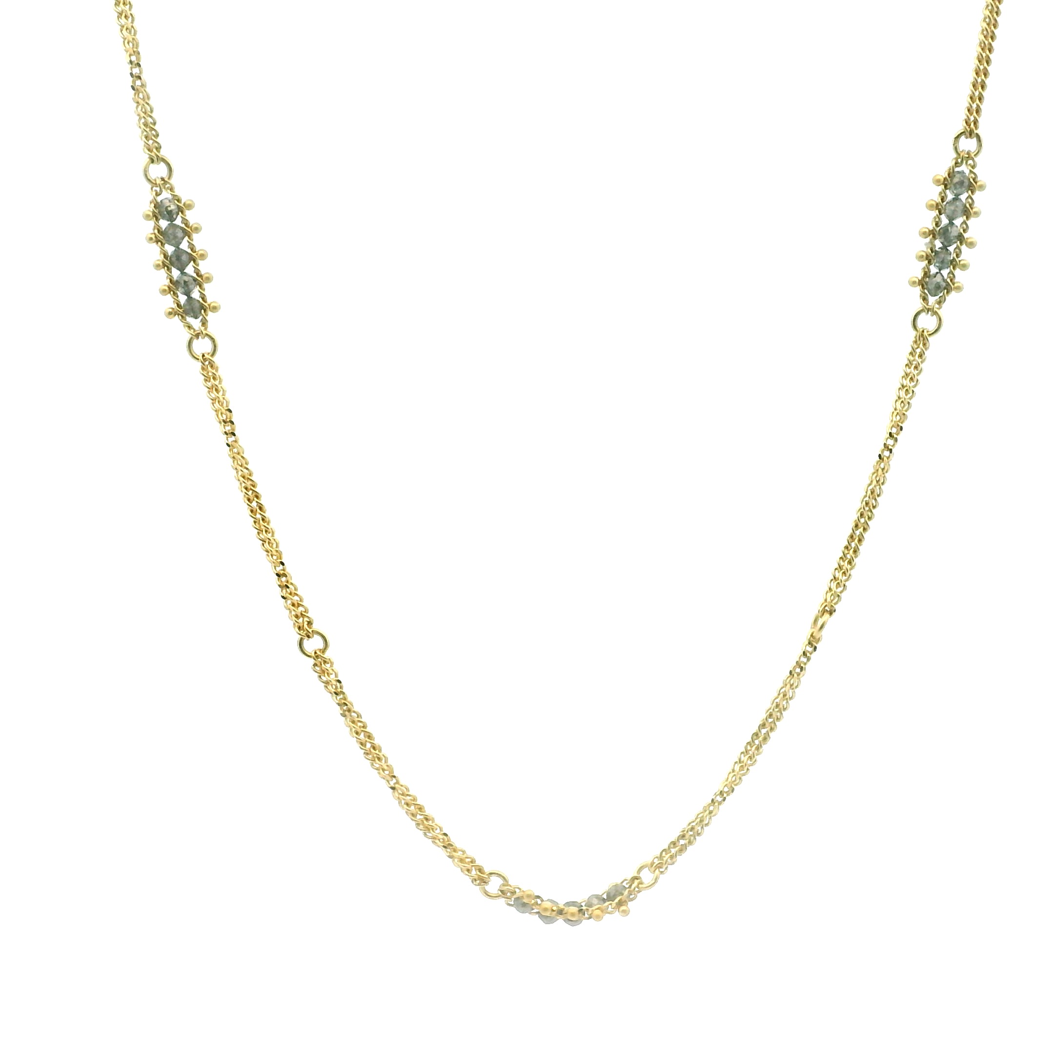 Yellow Gold and Grey Diamond Textile Station Necklace