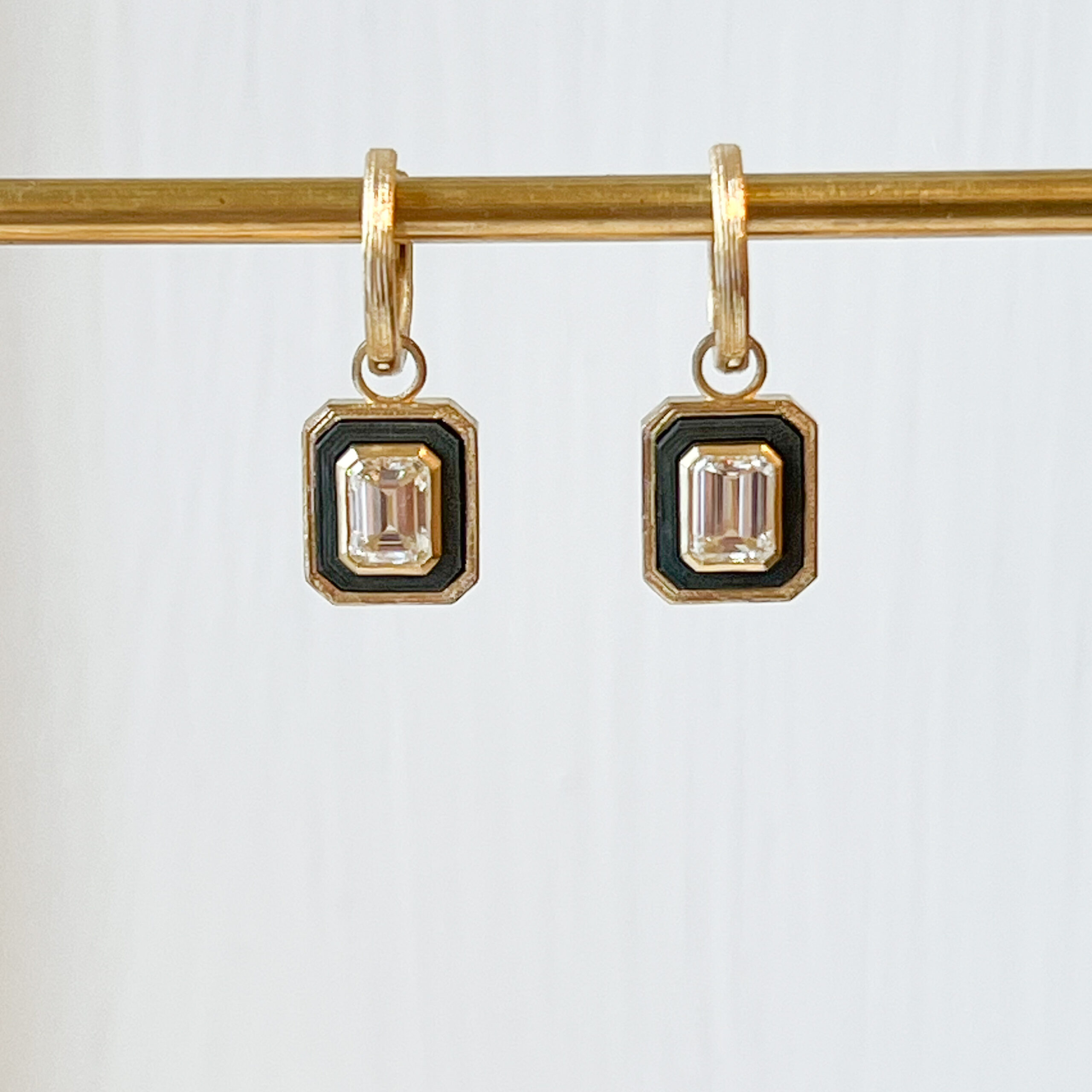 Emerald Cut Diamond and Cobalt Chrome Earrings