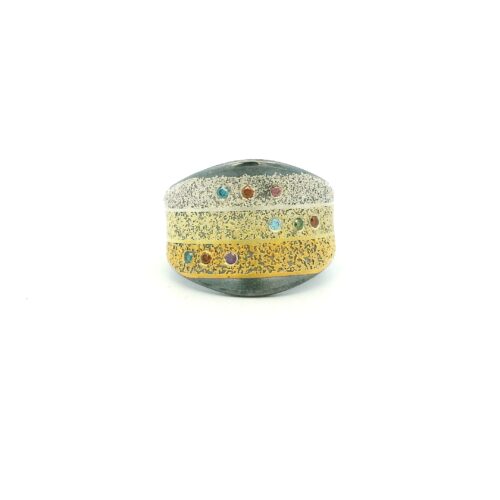 Yellow Gold and Silver Colorful Diamond Ring