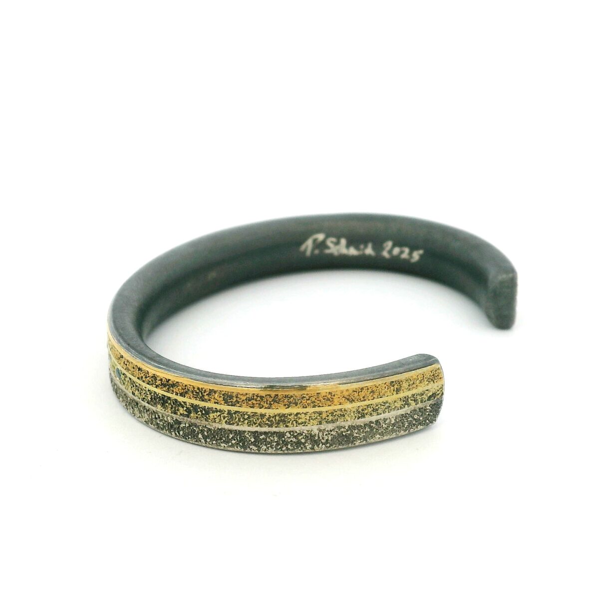 yellow gold, oxidized sterling silver colorful diamond cuff