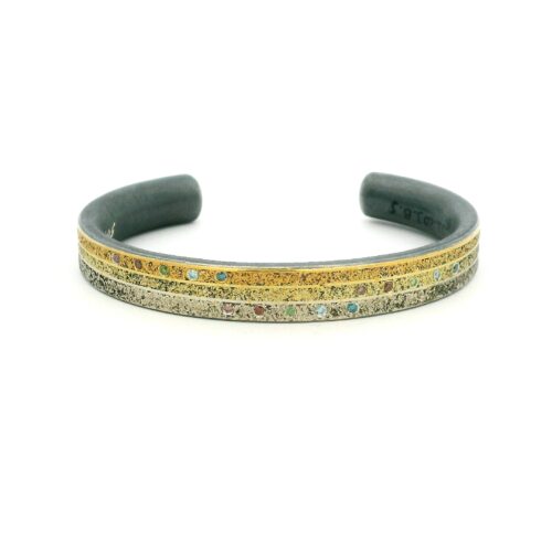 yellow gold, oxidized sterling silver colorful diamond cuff