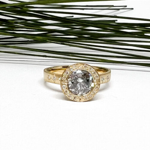 1.56 CT Salt and Pepper Diamond Halo Ring