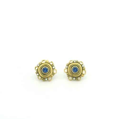 Yellow Gold, Sapphire and Diamond Studs