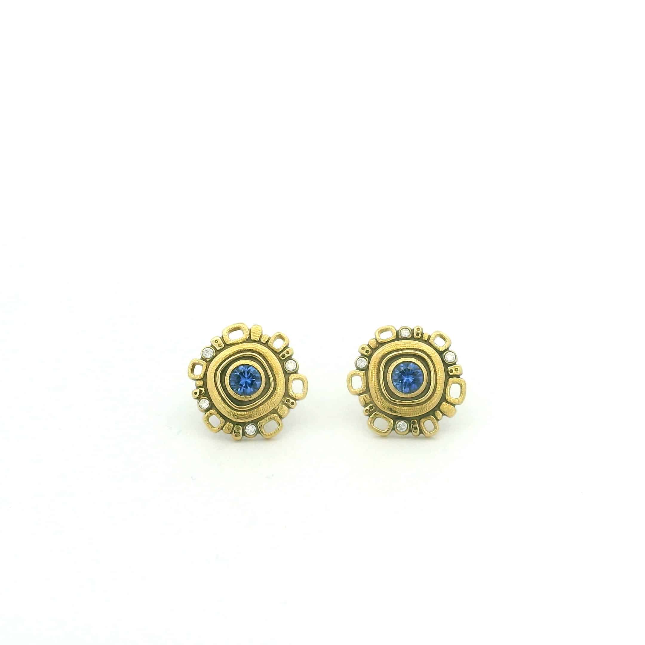 Yellow Gold, Sapphire and Diamond Studs