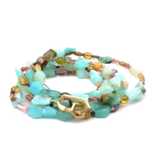 Opal and Multi Gemstone and 18 Karat Gold Necklace