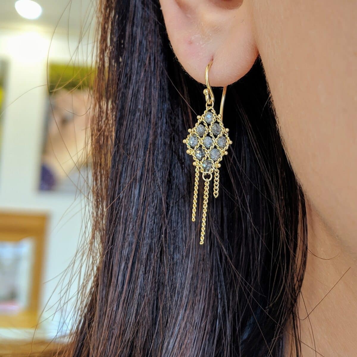 Champagne Diamond Kite Textile Earrings