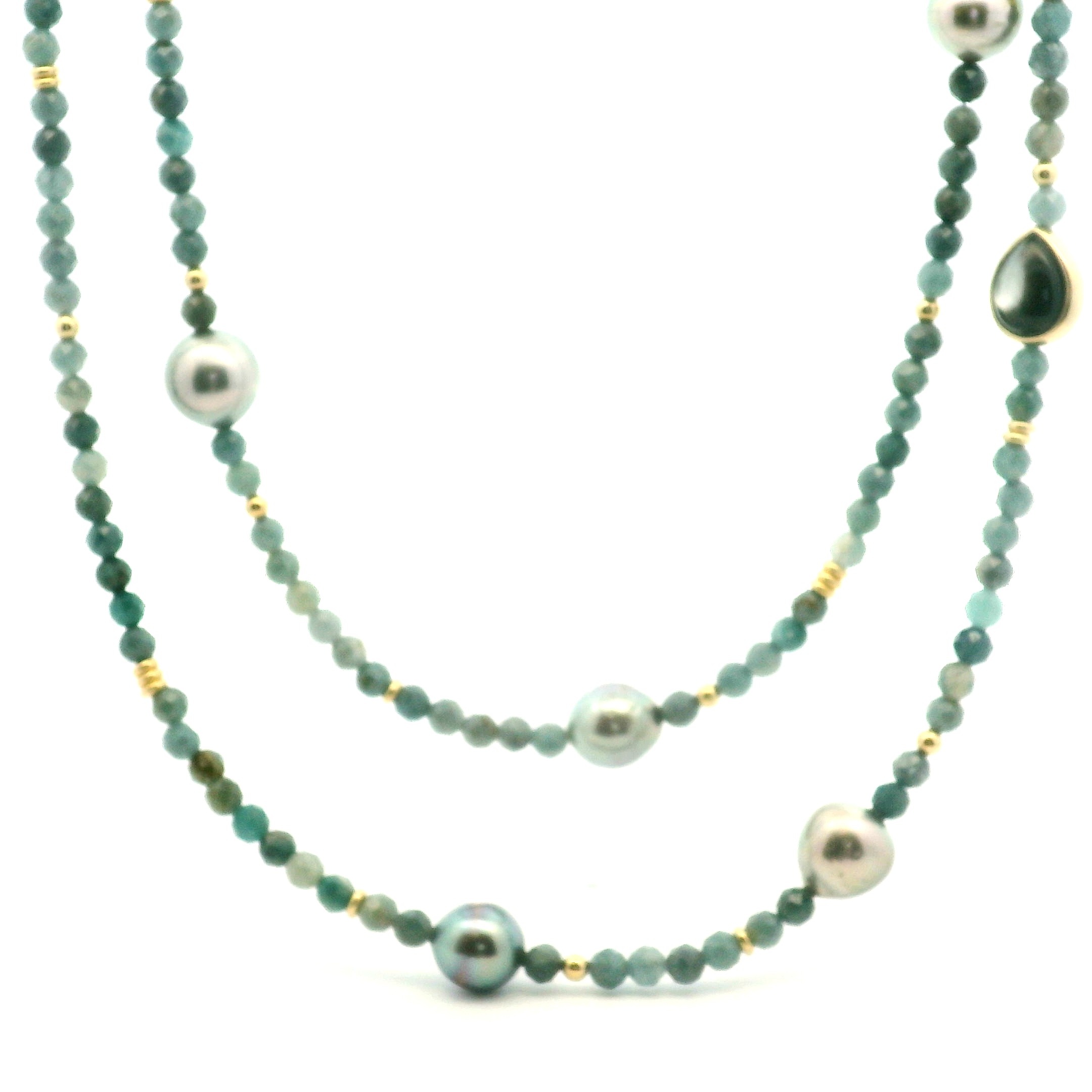 Yellow Gold Multi Color Tourmaline and Tahitian Pearl Necklace