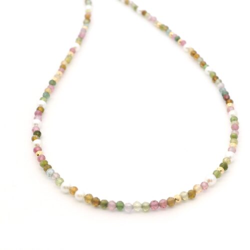Yellow Gold Tourmaline and Pearl Strand