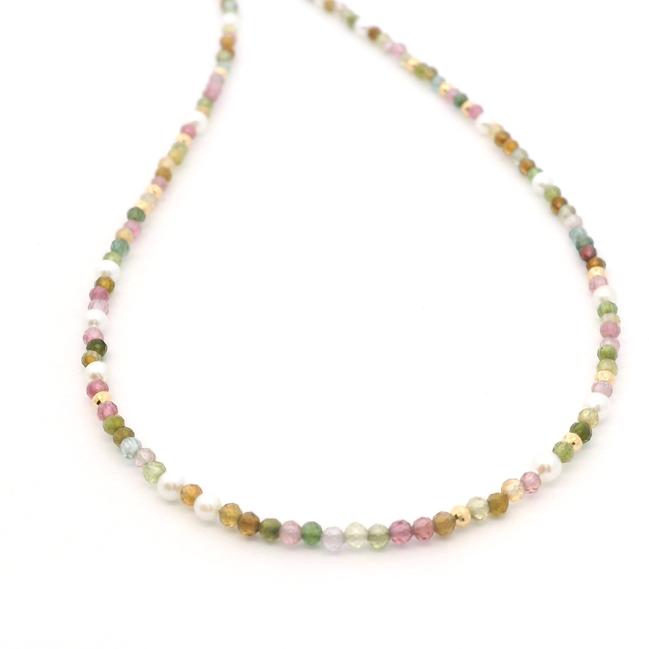 Yellow Gold Tourmaline and Pearl Strand
