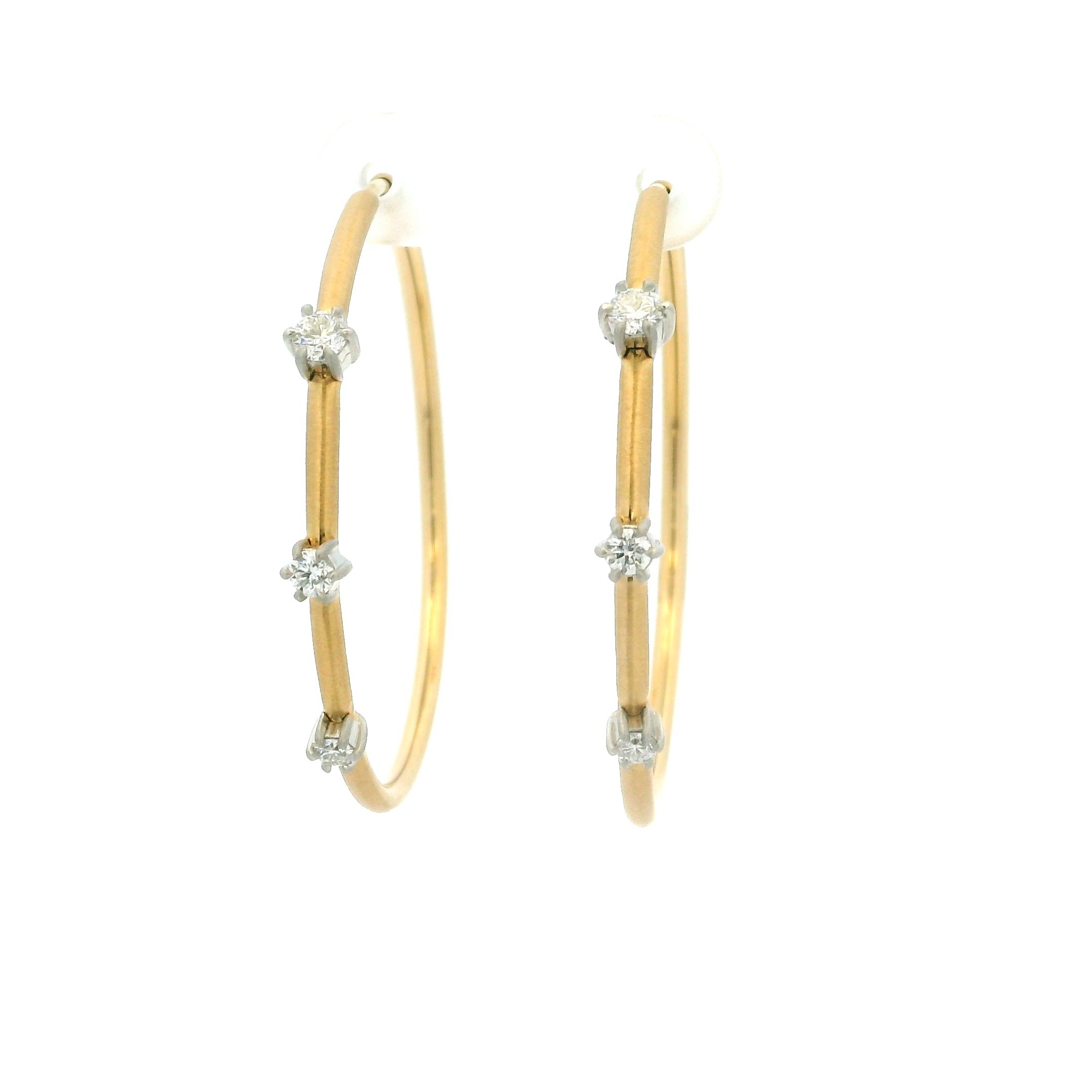 1.5" Diamond and Yellow Gold Hoops