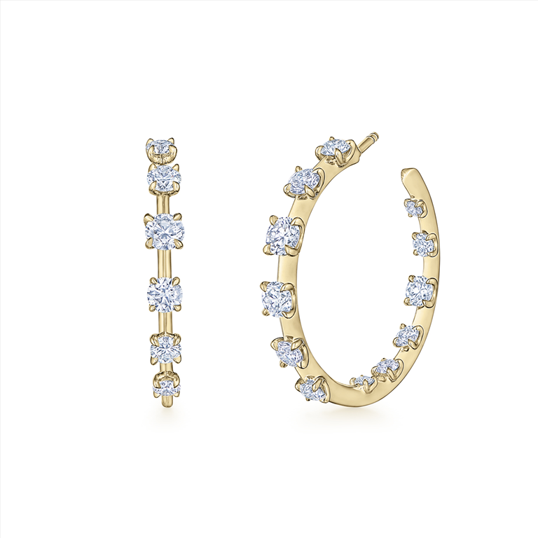 Yellow Gold and Diamond Starry Night Hoop Earring