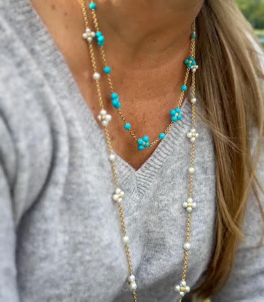 Yellow Gold Turquoise 'Sequence' Necklace