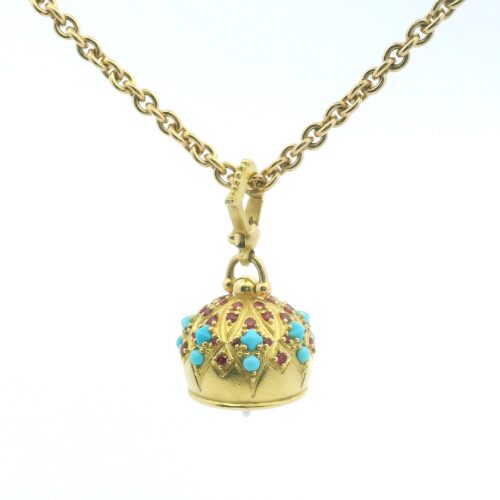 Yellow Gold Ruby Turquoise Meditation Bell #4