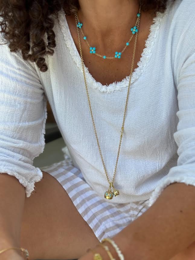 Yellow Gold Turquoise 'Sequence' Necklace