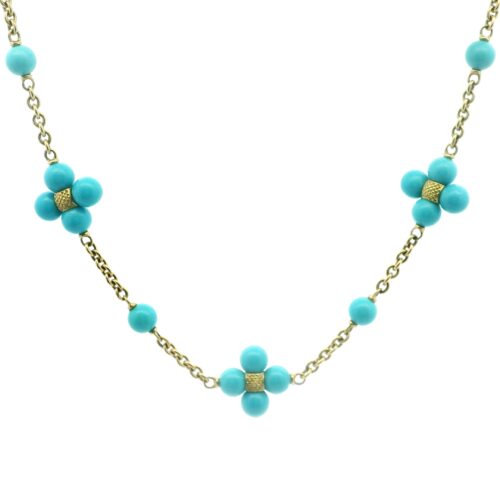 Yellow Gold Turquoise 'Sequence' Necklace