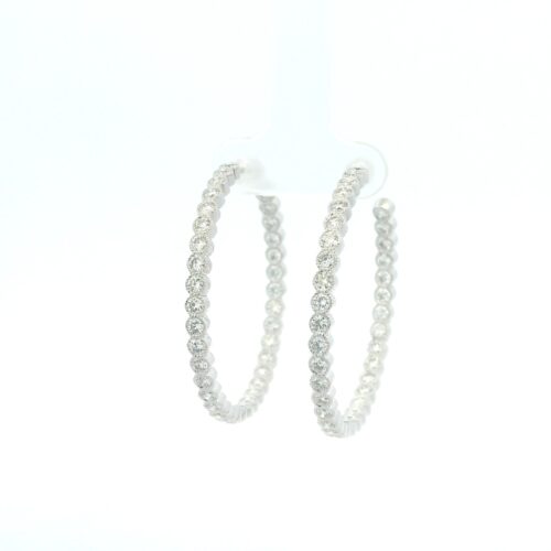 White Gold and Diamond Milgrain Hoops