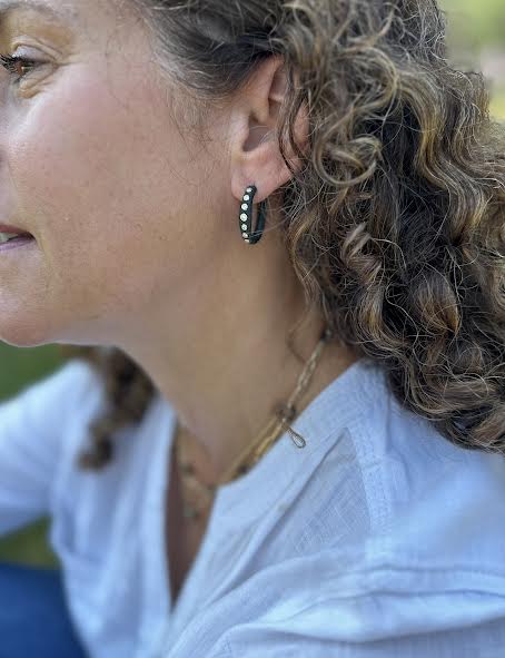 Yellow Gold Cobalt Chrome and Diamond Med Hoops