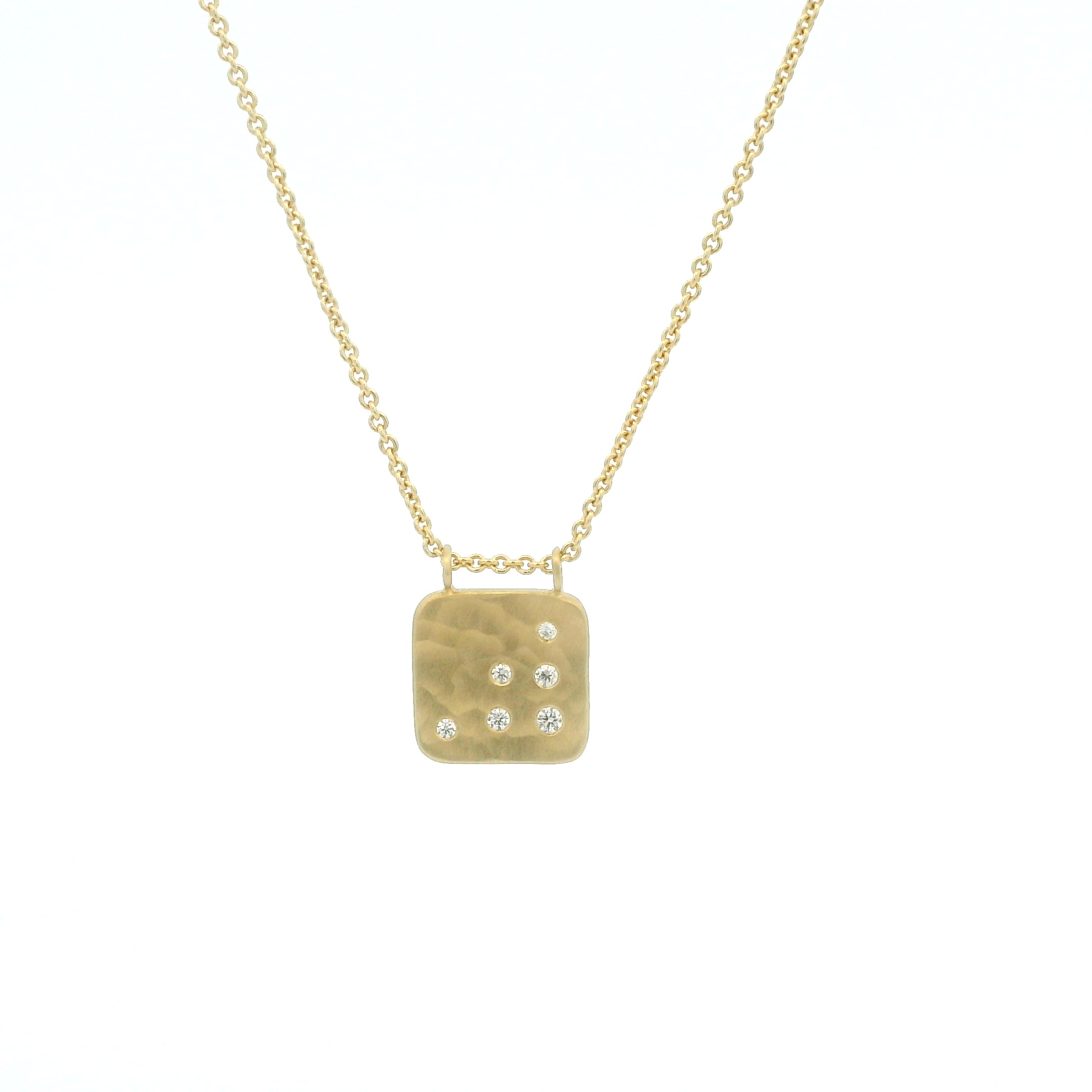 Yellow Gold and Diamond Hammered Cushion Necklace