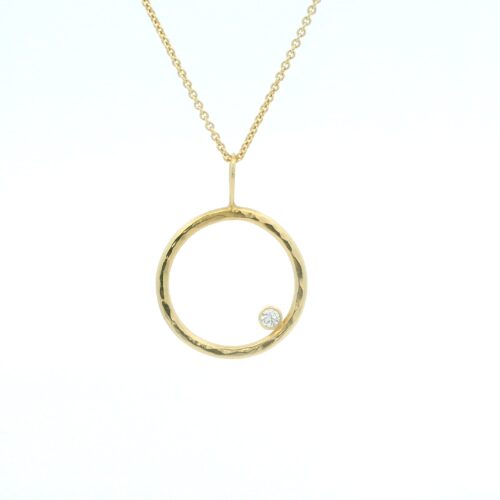 Yellow Gold and Diamond Open Circle Pendant