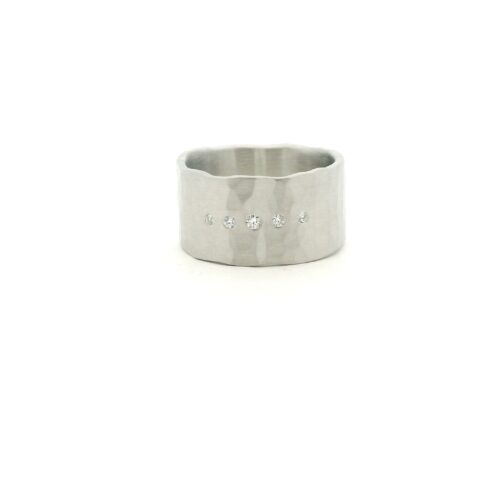 Wide Hammered Platinum and Diamond Band